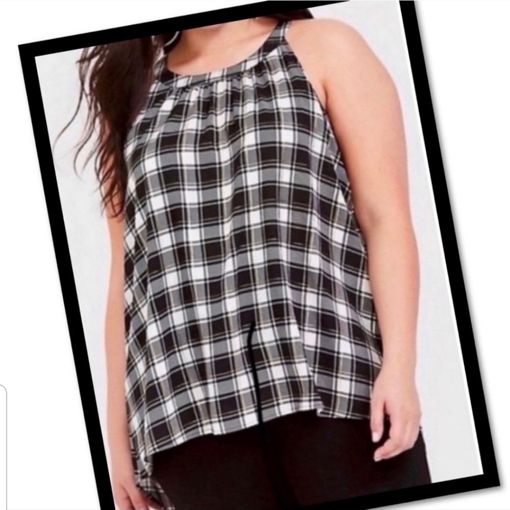 Metallic plaid hi-lo tank